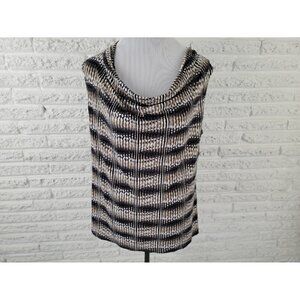 Worthington Womens Top Extra Large Sleeveless Black Tan Watercolor Office A7AE